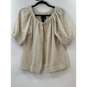 Cynthia Rowley 100% Cashmere Short Sleeve Cardigan Sweater Oatmeal Tan Large
